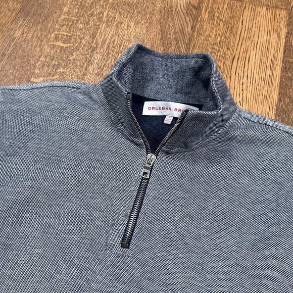 Orlebar Brown Cagney Pique 1/4 Zip Blue White Sweatshirt Mens Small - Picture 2 of 9